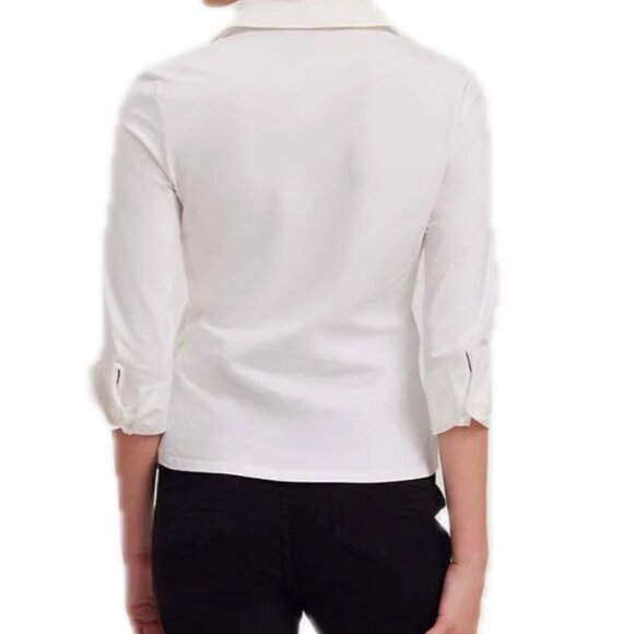 Brooks Brothers White Fitted Cotton Sateen Three-Quarter Sleeve Blouse Womens 8 - Picture 2 of 12